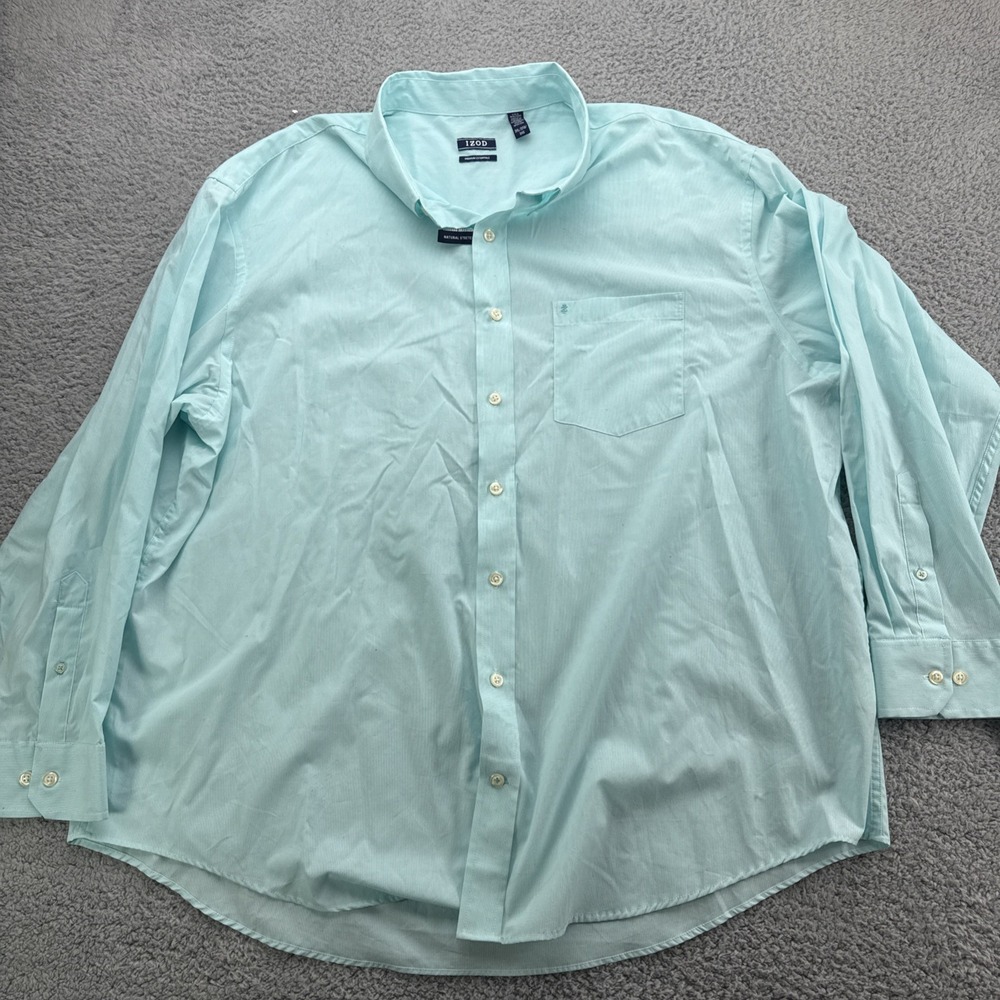 IZOD Button Up Mens 3XL Blue Gingham Premium Essentials Long Sleeve Shirt